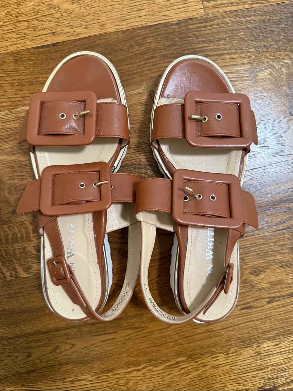 Ron White Weatherproof Cognac Buckle Slides/Sandals